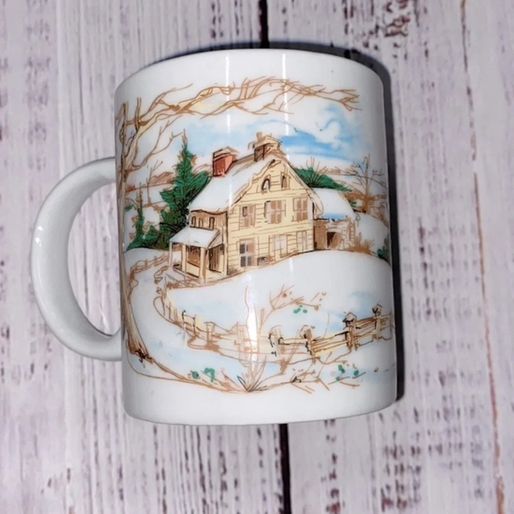 Vintage cabin in the snowy woods coffee mug